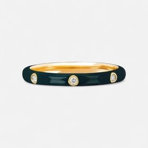 EF collection 14K Yellow Gold Diamond GREEN Enamel Ring Size 6